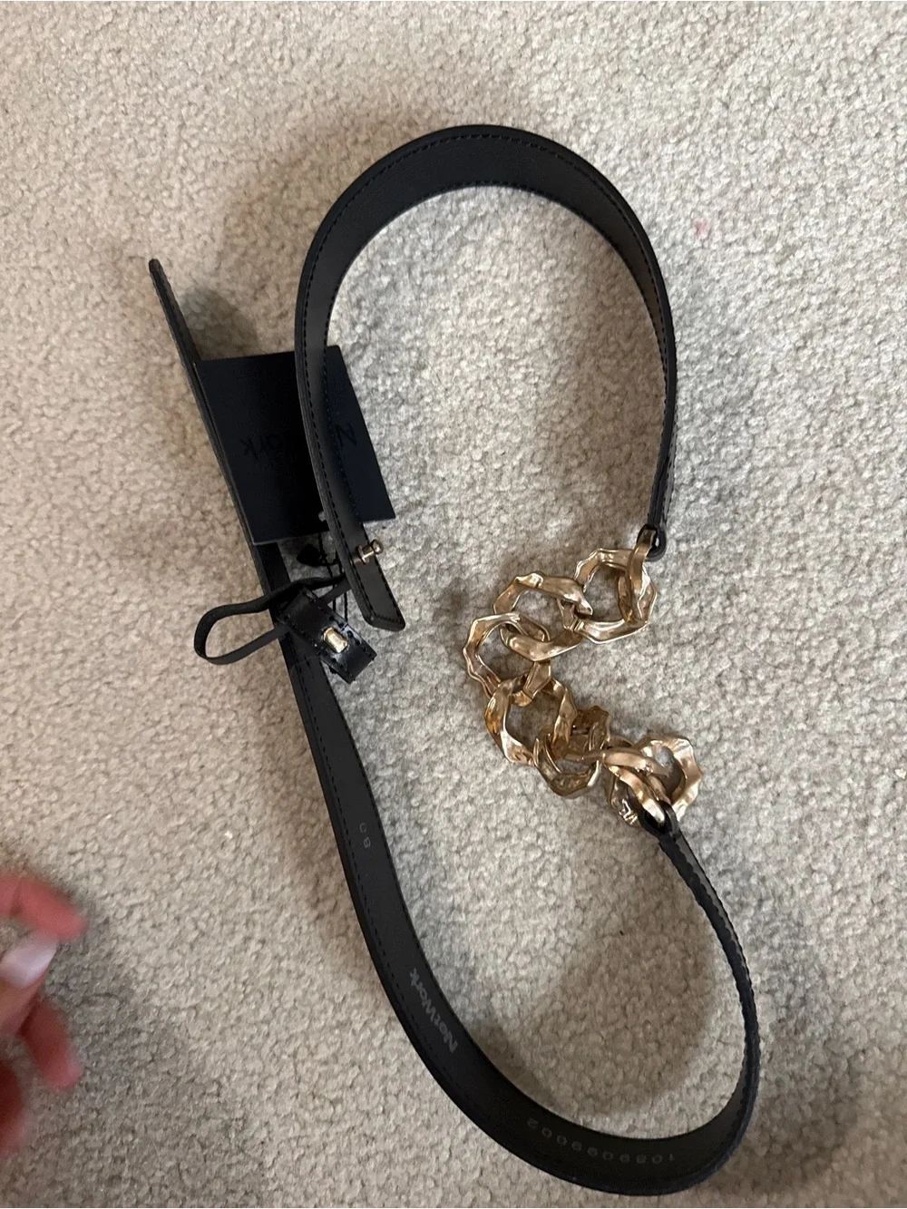 Black Leather Chain Accent Women’s Belt - Gold Hardware